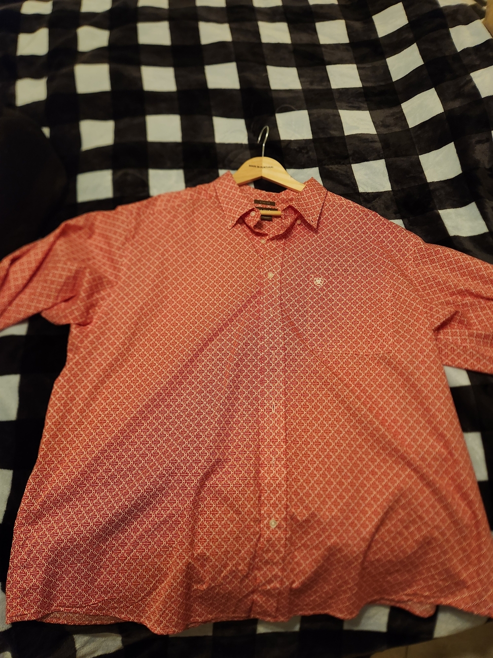 Ariat Red And White Short-Sleeve Button-Down with Geo Print